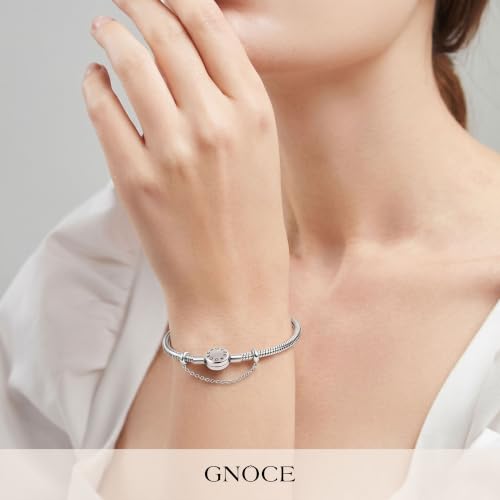 GNOCE Stainless Steel Snake Chain Charm Bracelet W/Safety Gift for Women - color: 9.0 in