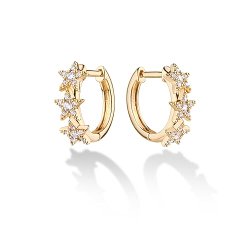 Cubic Zirconia Huggie Earrings 14k Gold Plated Tiny Earrings Small Huggie Hoop Earrings Simple Lightweight Hoops Gift for Women - color: CZ Star Hoop