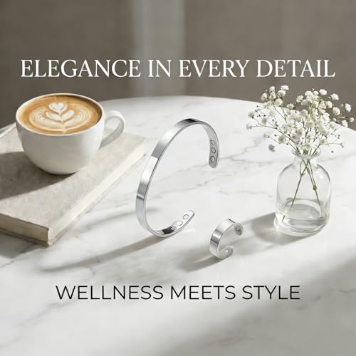 Calming Bracelet Ring Set for Women, Menopause Bracelets Adjustable Bangle Stainless Steel Cuff Climacterium Anxiety Stress Relief Energy Open Jewelry Gift - color: Silver + Silver