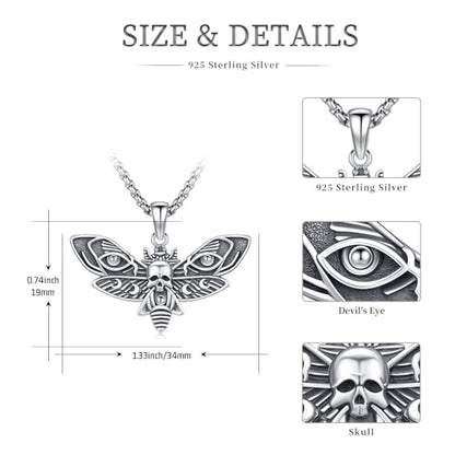 Sterling Silver Halloween Necklace Gothic Jewelry Gifts for Women Men - style: Moth