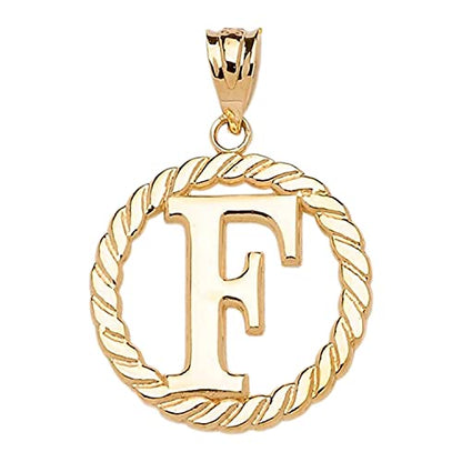 Polished 10k Yellow Gold Personalized Initial "A-Z" Roped Circle Charm Pendant - style: F