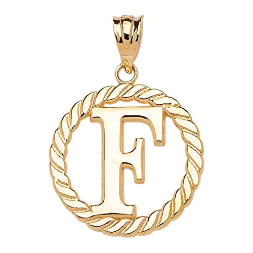 Polished 10k Yellow Gold Personalized Initial "A-Z" Roped Circle Charm Pendant - style: F