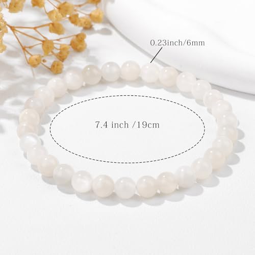 Crystal Beaded Bracelets for Women 4mm Clear Quartz Bead Handmade Gemstone Stretch Elastic Bracelet Natural Stone Crystal Healing Reiki Spiritual Jewelry Gifts - color: Moonstone, size: 6mm