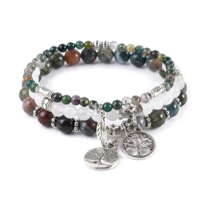 YGLINE Tree of Life Yoga Healing Stone Bracelets,Multilayer Lotus Chakra Stone Reiki Bracelet Sets,Anxiety Crystal Natural Stone,for Women Stress Relief - color: agate＆white marble-3w