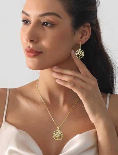 YL 925 Sterling Silver Tree of Life Necklace for Women Round Tree Pendant Birthstone Jewelry for Mom - color: 04-zirconia-Apr-rose gold