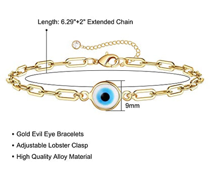 Fesciory Evil Eye Bracelet for Women, Gold Plated Adjustable Chain Jewelry | Blue Evil Eye Charm Bracelet, Lucky Amulet Symbolism, Dainty Adjustable Chain, Daily wear, Jewelry gifts - color: Gold-7