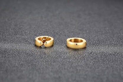 SIISPRI Stainless Steel Mens Womens Clip On Earrings Hoop Huggie Non-Piercing - color: Gold