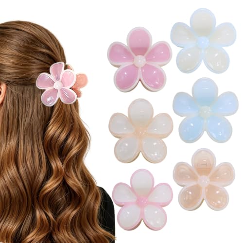6 Pack Flower Hair Claw Clips for Women Plumeria Claw Clip (Iridescent) | Strong Hold Nonslip Hawaiian Large Hair Clip for Beach Holiday Thick Thin Hair Accessories - color: Iridescent