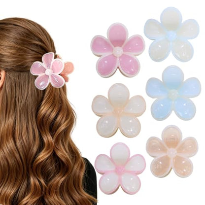 6 Pack Flower Hair Claw Clips for Women Plumeria Claw Clip (Iridescent) | Strong Hold Nonslip Hawaiian Large Hair Clip for Beach Holiday Thick Thin Hair Accessories - color: Iridescent