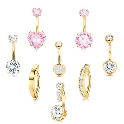 316L Stainless Steel Belly Button Rings Set Hypoallergenic Sparkly Crystal Dangle Navel Piercing Jewelry Shiny Rhinestone Belly Studs with Storage Gift Box for Women