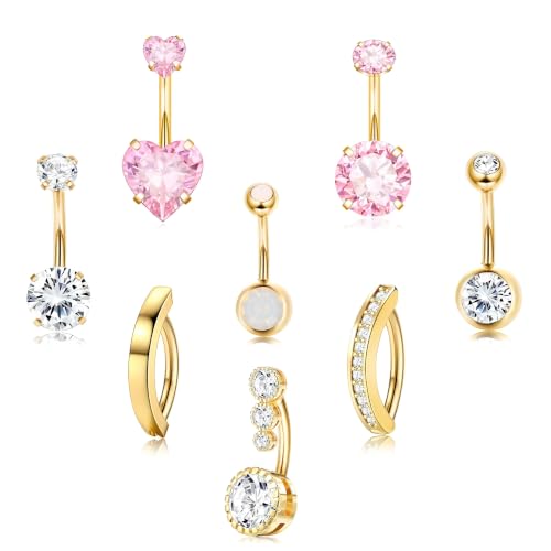 316L Stainless Steel Belly Button Rings Set Hypoallergenic Sparkly Crystal Dangle Navel Piercing Jewelry Shiny Rhinestone Belly Studs with Storage Gift Box for Women