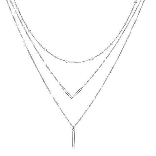 MONGAS Boho Layered Necklace Sterling Silver Triple 3 Stacked Vertical Bar Triangle Long Layering Necklaces Christmas Jewelry Gifts for Women - style: Bar