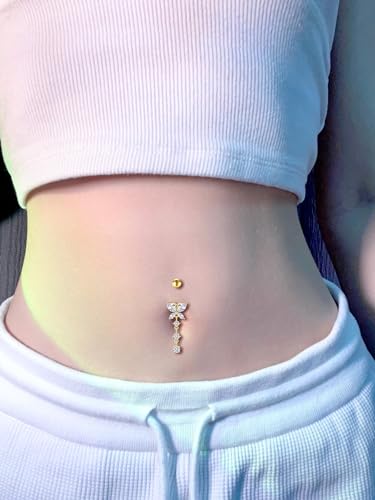 Briana Williams Belly Button Ring Belly Rings Belly Button Piercing Gold Belly Button Ring for Women Clicker Belly Ring Belly Piercing Stainless Steel 14g 10mm Blley Navel Rings Piercing Jewelry - color: C1 -4pcs, gold