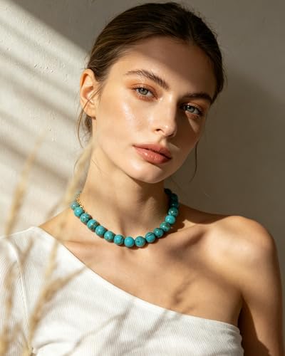 Colorful Chunky Beaded Necklaces for Women Trendy Large Bead Statement Necklace Boho Resin Bead Choker Summer Beach Jewelry Gifts Accessories - color: Turquoise