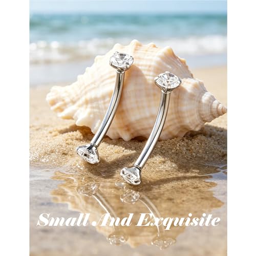 16G Eyebrow Piercing Jewelry 316L Stainless Steel | Internally Threaded CZ, 6-14MM, Multi-Purpose: Rook, Lip, Navel, Ear, For Women - style: 12MM