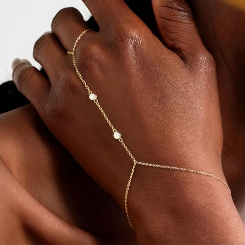 3PCS 14K Gold-Plated Hand Chain Bracelets for Women, Stack Bracelets Set Adjustable, Trendy Dainty Ring Bracelet Hand Chain - color: gold-5-trendy