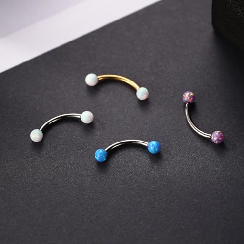 GAGABODY Titanium Eyebrow Jewelry - Curved Barbell & Labret Stud, 16g - Belly Button Ring & Cartilage Earring - Opal Bridge Jewelry - color: 1Pc-Silver+Ball Shape Purple Opal