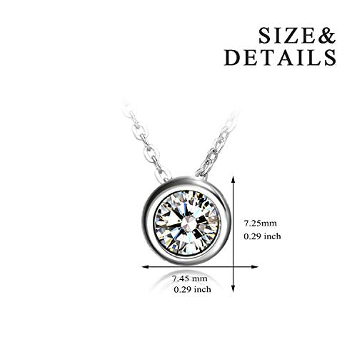 925 Sterling Silver Solitaire Cubic Zirconia Necklace for Women Teen Girls - color: April - Clear
