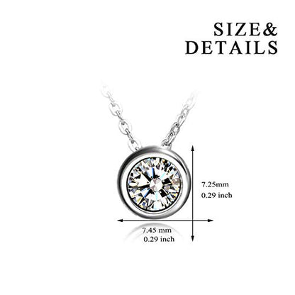 925 Sterling Silver Solitaire Cubic Zirconia Necklace for Women Teen Girls - color: April - Clear