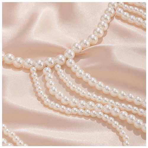 Summer Bikini Mulit-layered Bead Shoulder Body Chain Jewelry Festival Rave Pearl Neck Chain Sexy Bridal Wedding Pearl Shoulder Arm Body Chain Jewelry for Women
