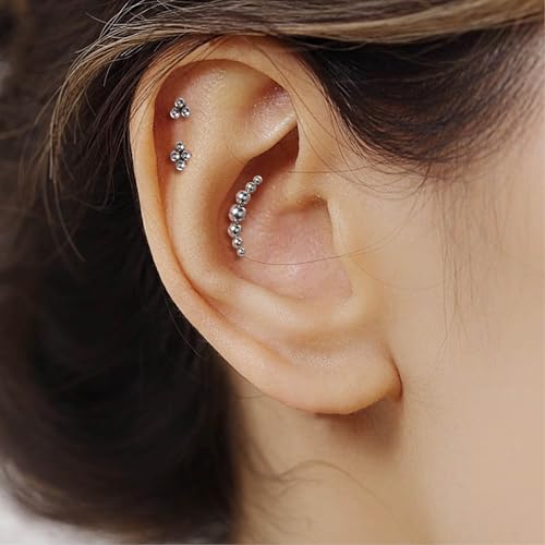 Lantine 16g CZ Crawler Flat Back Stud Earrings Set G23 Titanium Cartilage Tragus Daith Helix Piercing Jewelry 20g Flat Screw 2nd 3rd Lobe FlatBack Earrings - color: Ball, size: 16g 10mm
