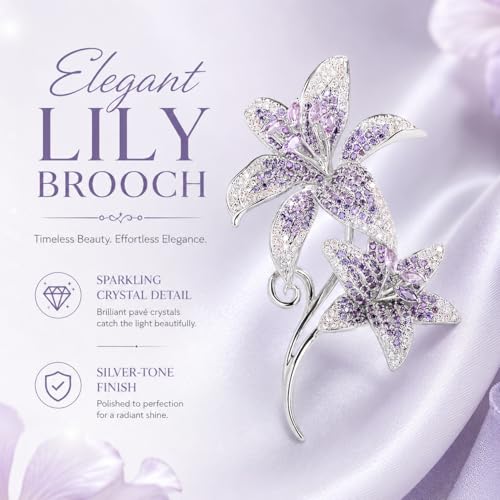 Flower Brooch for Women Rhinestone Pearl Zirconia Flower Lapel Pin Birthday Holiday Gift for Mother Wife Girlfriend - color: 02 Lily-5