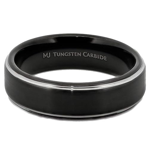 Tungsten Carbide Wedding Bands That Feature Different Finishes and Edge Colors - color: Black/Silver-6mm