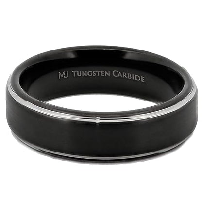 Tungsten Carbide Wedding Bands That Feature Different Finishes and Edge Colors - color: Black/Silver-6mm