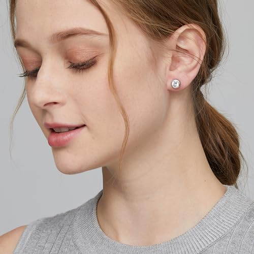 925 Sterling Silver Bezel Stud Earrings for Women Hypoallergenic Cubic Zirconia Stud Earrings for Unisex - style: 3-Bezel Studs-8.5mm