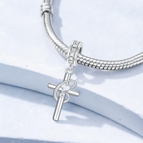 PROESS Initial Cross Charm 925 Sterling Silver Letter A B C Pendant Dangle Charm Beads for Bracelet Initial Cross Jewelry Gifts for Women - style: 3-C