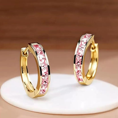 Fashionable Hoop Earrings with Princess Square Cubic Zirconia for Women - color: E6097
