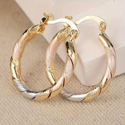 White Gold & Gold Plated Twisted Hoop Earrings for Women Daily Evening Parties Wear Lightweight Jewelry Earring Gift for Her