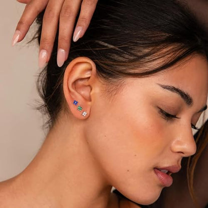 20G/18G/16G Flat Back Earrings Tiny Nose Stud, Cartilage Earring Threadless Tragus Helix Stud Conch Piercing Jewelry - color: CZ Flower(gold 3pcs), size: 18 gauge (1.0mm post)
