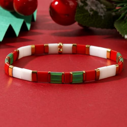 Candy Colorful Tila Flat Beads Bracelets for Women Trendy Unique Friendship Handmade Stackable Christmas Jewelry Gifts - color: christmas white