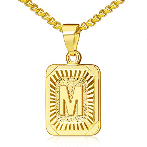 JSJOY Graduation Gifts 2026 Gold Initial Necklaces for Women Men Gold Letter Necklaces 26 Capital A-Z Letter Pendant Necklaces for Women Square Monogram Necklace for Her Initial Necklaces - color: Gold Letter M