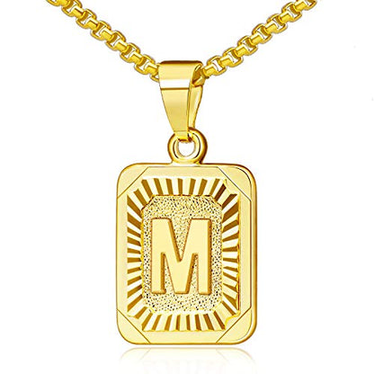 JSJOY Graduation Gifts 2026 Gold Initial Necklaces for Women Men Gold Letter Necklaces 26 Capital A-Z Letter Pendant Necklaces for Women Square Monogram Necklace for Her Initial Necklaces - color: Gold Letter M