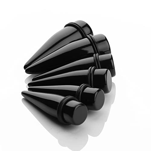 2 Pairs Black Acrylic Ear Tapers and 316L Stainless Steel Tunnels Plugs Gauges Ear Stretching Kit - color: Gauge:17mm