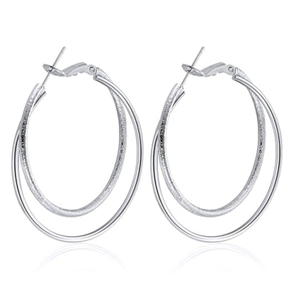 Double Hoop Earrings for Women,925 Sterling Silver Earrings Hoop Post 14K Gold Hoops Non Tarnish Sturdy backless earrings for women,Large Thin Lightweight Hypoallergenic 40mm,Trendy Jewelry Gift - color: Silver