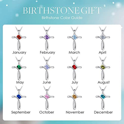 Cross Necklace for Women 925 Sterling Silver Birthstone Necklace for Women | Silver Necklaces with Diamond Sideways Birthstone Jewelry Gifts for Women 45+3cm Adjustable Chain - color: 12-Dec-Turquoise