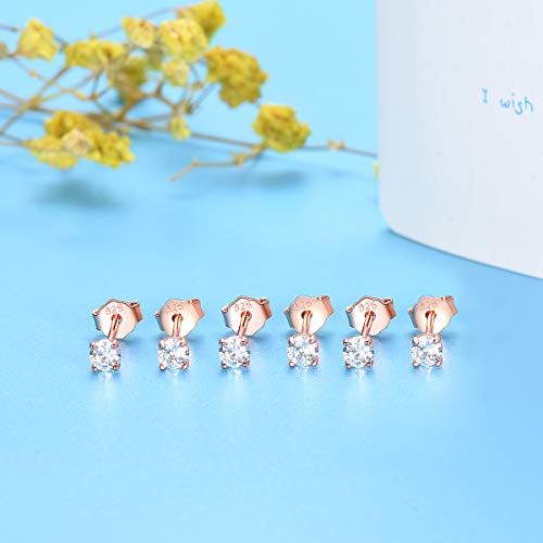 EPIRORA Sterling Silver Stud Earrings for Women Men- 3 Pairs 3mm Tiny Ball Stud Earrings Round CZ Earrings Pearl Earrings Set Cartilage Small Tragus Earrings - style: 3 Pairs-Cubic Zirconia Earrings(Rose Gold)