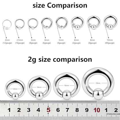 12G 10G 8G 6G 4G 2G 0G 00G Large Septum Rings Gauges Earrings Hoops 316L Surgical Steel Spring Action Captive Bead PA Ring CBR Septum Nose Rings Piercing Jewelry for Women Men - color: Silver, size: 2G=6mm Inner Dia: 3/4" (19mm)