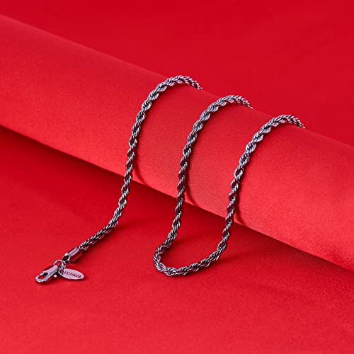 LIFETIME JEWELRY 4mm Twisted Rope Chain Necklace for Men & Women Stainless Steel | Black | Gunmetal | Diamond Cut 16 to 36 Inches - color: Gunmetal, size: 30 inches