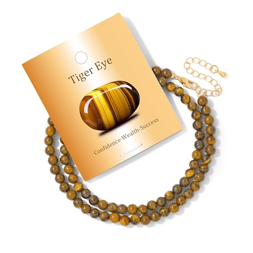 Turquoise Natural Stone Necklace for Women 4mm Handmade Crystal Choker Bead Necklace Gemstone Necklace Healing Crystal Jewelry for Women - color: Tiger's Eye, size: 4mm
