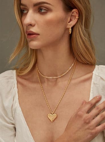 Aobei Pearl 18K Gold Plated Moon Star Lion Evil Eye Love Heart Cross Pendant Necklace Medallion Paperclip Chian Choker Layering Jewery for Women - color: Golden Puffy Love Heart