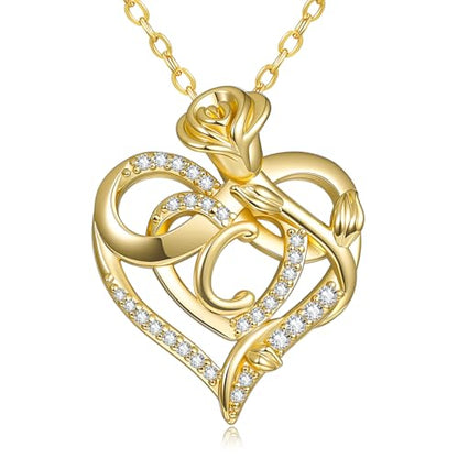 14k Gold Heart Initial Necklaces for Women, Dainty Letter Pendant Chain Necklace, Letter A to Z Initial Jewelry, Anniversary Birthday Gifts for Her Wife Mom Daughter - style: Letter C