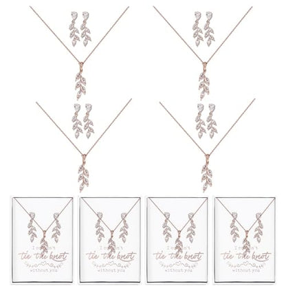 DHQH Bridesmaid Necklace Earrings Set Gifts I Couldn't Say I DO Without You Cubic Zirconia Leaf Pendant Necklace Bridesmaid Proposal Gift Set of 4 6 - color: rose-leaf-4set