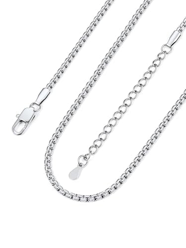 Bandmax Solid Stainless Steel Flat Box Link Chains 2MM/4MM/6MM/8MM Silver/Gold/Black Rolo Cable Chain Necklaces for Men Women 14"-30" Length, Gift Packed - color: 01 2MM-Silver Tone