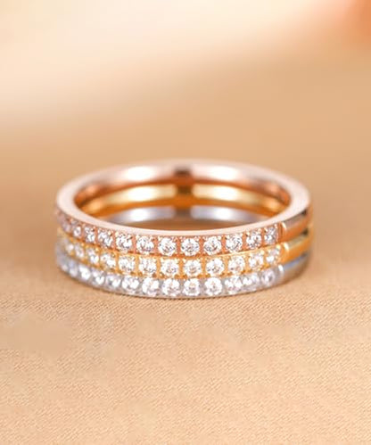 TIGRADE 2mm Women Titanium Eternity Ring Cubic Zirconia Anniversary Wedding Engagement Band Size 3-13.5 - color: Gold-half eternity