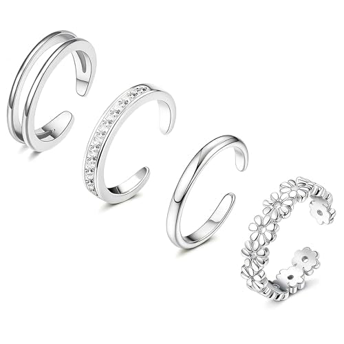 14K Gold Filled Toe Rings for Women | Silver Toe Rings, Open Toe Rings, Adjustable, Summer Beach Foot Jewelry - color: Silver