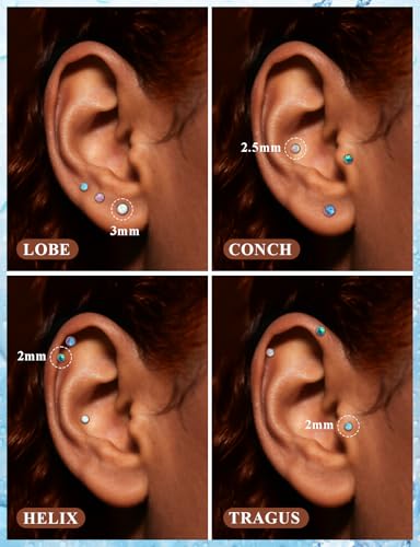 20G 18G 16G Astm F136 Titanium Threadless Flat Back Earrings Nose Studs Tragus Helix Conch Cartilage Lobe Earrings Medusa Labret Snake Bite Monroe Lip Ring Piercing Jewelry For Women Men - size: 16G-8MM Bar-Opal 2MM